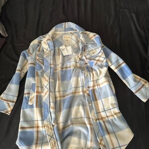 Thread & Supply Blue and Cream Plaid Shacket - Size Medium